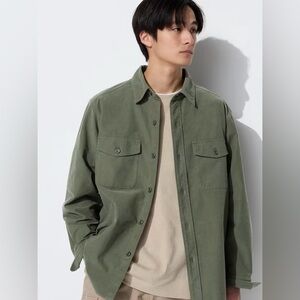 Uniqlo Men's LARGE Casual Olive Green Overshirt Button-Down